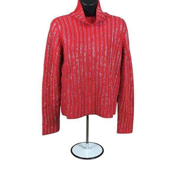 INC International Concepts Women’s Small Red Metallic Turtleneck Sweater - Picture 10 of 16